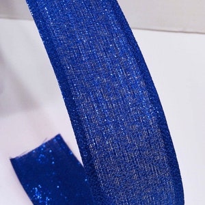 Beau ruban de sable métallique de 1,5 pouce en bleu métallique - 5 yards pour les noeuds, les couronnes, la décoration, les noeuds de Noël, les vacances à la ferme patriotique