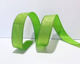Lime Green  Wired Ribbon: Halloween Christmas St Patricks Day Easter Wreath, Bow Supplies 1.5”