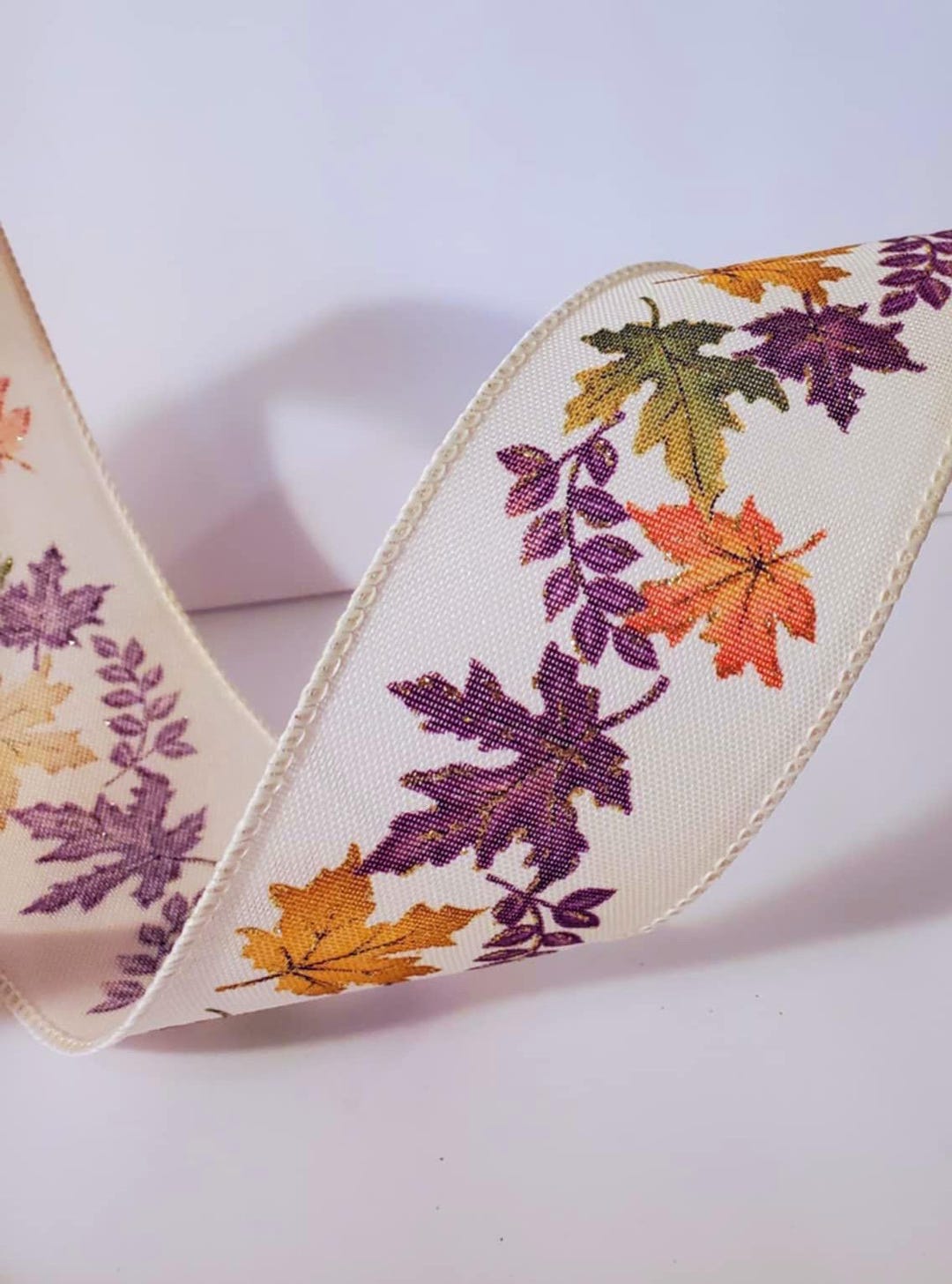 Floral Fall Ribbon Autumn Leaves Wired Ribbon: Beige Fall Decor 2.5 Inch - Etsy