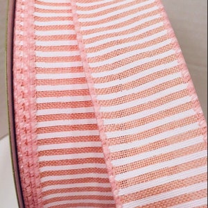 5 Yards von 1,5 Zoll Wired Canvas Band in Horizontale Streifen von Rose, Rosa und Weiß - Schleifen Kränze Dekor Haarschleifen Baby Girl Party Frühling