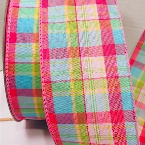 5 Meter von 2,5 Zoll Wired Madras Karo Band in Blau, rosa, grün, gelb - Schleifen Kränze Dekor Haarschleifen Frühling Sommer Ostern