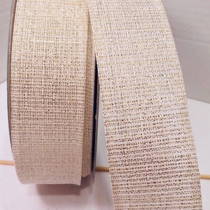 Hermosa cinta con alambre de 1,5 pulgadas en color beige con hilos dorados metálicos - 5 YARDAS para lazos, coronas, decoración, lazos para el cabello, Navidad, aniversario de bodas