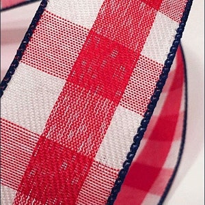 Beau ruban à carreaux rouge et blanc de 1,5 pouce - 5 mètres pour décoration de couronnes de noeuds, fête de l'indépendance, 4 juillet, patriotique