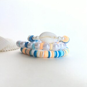 Beach Style Clay bead Bracelet Set | Beach stack | Bracelet Set Shell Pearl Clay bead set | Clay bead | preppy bracelet | clay beads
