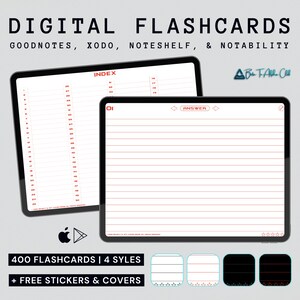 Digital Flashcards, 400 Student Study Flashcards Notebook Goodnotes Notability Noteshelf Xodo iPad College University Study Cards College