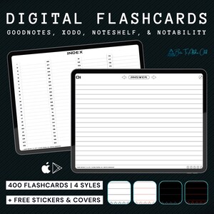 Digital Flashcards, 400 Student Study Flashcards Notebook Goodnotes Notability Noteshelf Xodo iPad College University Study Cards College