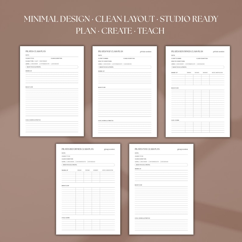 Pilates Class Plan Templates – Printable PDF Bundle (reformer & Mat) - Etsy