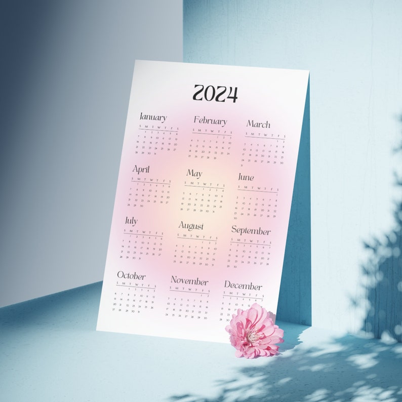 2024 Printable Calendar, Wall Art Calendar 2024, Aura Calendar, Digital