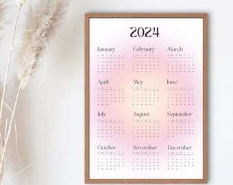 2024 afdrukbare kalender, muurkunstkalender 2024, Aura-kalender, digitale download