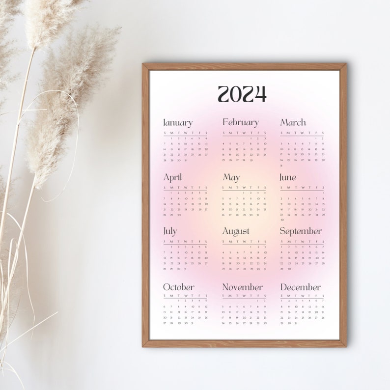 2024 Printable Calendar, Wall Art Calendar 2024, Aura Calendar, Digital