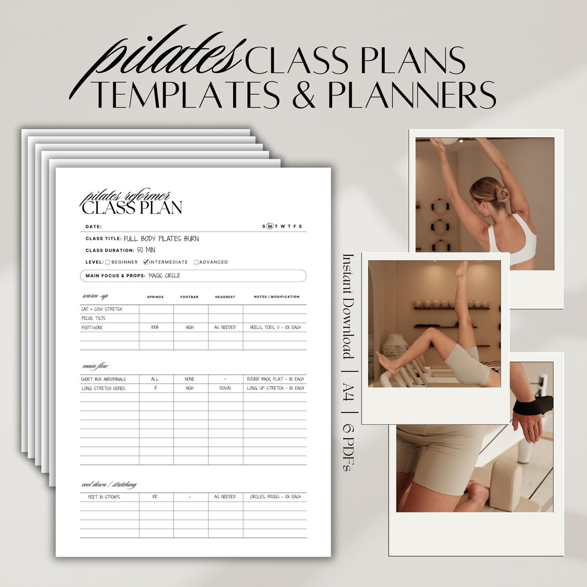 Pilates Class Plan Templates | Reformer + Mat + Planners | Printable ...