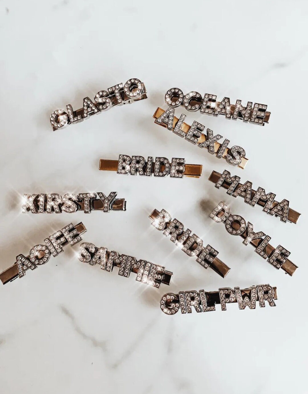 Personalised Hair Pins Clips Silver Crystal Letters Custom Hair Pins