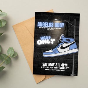 Printable Birthday Invitation, Sneakerhead Birthday Invitation, Editable Blue Sneaker Ball Invitation, Heat On Birthday Party Invitation