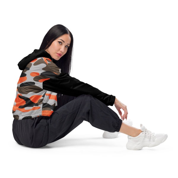 Veste mi-saison coupe-vent Kami veste camouflage orange noir femme