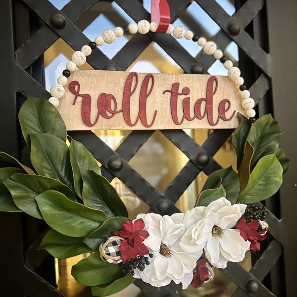 Wood Bead Hoop Wreath | University of Alabama | Football Wreath | Crimson Tide | Door Wreath | Rustic | Roll Tide