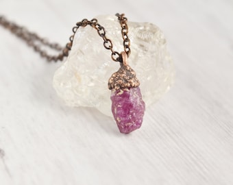 Raw Ruby Necklace, Rough Ruby Pendant, Healing Crystal Necklace, Uncut Small Stone Necklace, Natural Ruby Jewelry, July Birthstone Necklace