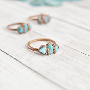 Raw Turquoise Ring, Stone Ring, Copper Ring, Rough Turquoise Jewelry, Natural Gemstone Ring, Healing Crystal Ring, December Birthstone Ring