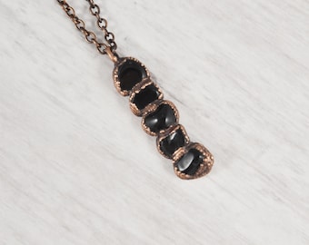 Natural Black Obsidian Necklace, Gemstone Pendant Necklace, Healing Crystal Necklace, Copper Stone Necklace, Simple Raw Obsidian Jewelry