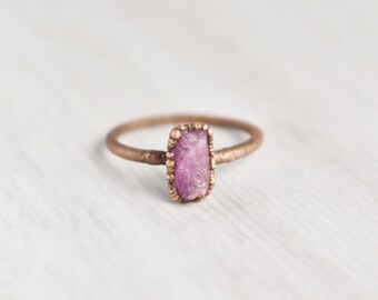 Size 7 Raw Ruby Ring, Stone Ring for Women, Natural Ruby Jewelry, July Birthstone Ring, Copper Ring, Healing Crystal, Bar Gemstone