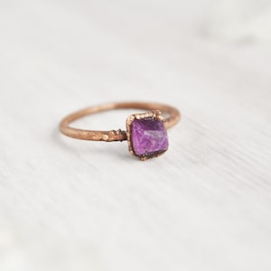 Size 7 Raw Ruby Ring, Stone Ring for Women, Natural Ruby Jewelry, July Birthstone, Gemstone Copper Ring, Healing Crystal Ring
