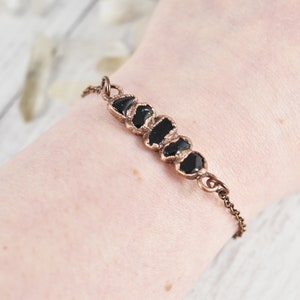 Black Obsidian Bracelet, Crystal Bracelet, Raw Stone Bracelet, Antique Copper Bracelet, Natural Obsidian Jewelry, Raw Gemstone Bracelet