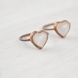 Size 6.5 Rose Quartz Heart Ring, Rose Quartz Ring, Copper Ring, Healing Crystal Ring, Heart Shaped Rose Quartz Jewelry, Gemstone Ring