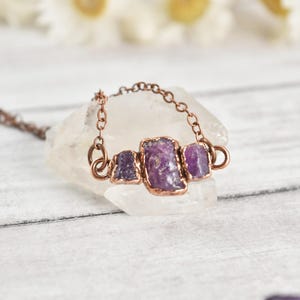 Raw Ruby Necklace, Antique Copper Pendant, Rough Bohemian Gemstone, Healing Crystal Jewelry, Large Ruby Bar