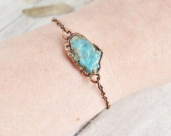 Raw Turquoise Bracelet, Copper Bracelet, Stone Bracelet, Natural Turquoise Jewelry, Healing Crystal Bracelet, December Birthstone Bracelet