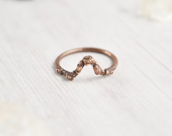 Size 7.5 Copper Chevron Ring, Electroformed Copper Ring, Raw Stacking Ring, Rustic Copper Jewelry, Womens Stackable Ring, Unique Dainty Twig