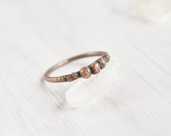 Electroformed Copper Ring, Raw Stacking Ring, Rustic Copper Jewelry, Women Stackable Ring, Earthy Bead Promise Ring, Unique Bohemian Jewelry