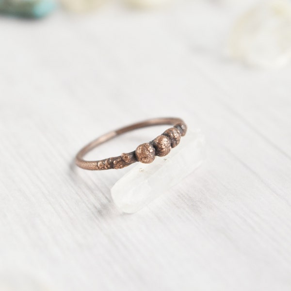 Electroformed Copper Ring, Raw Stacking Ring, Rustic Copper Jewelry, Women Stackable Ring, Earthy Bead Promise Ring, Unique Bohemian Jewelry