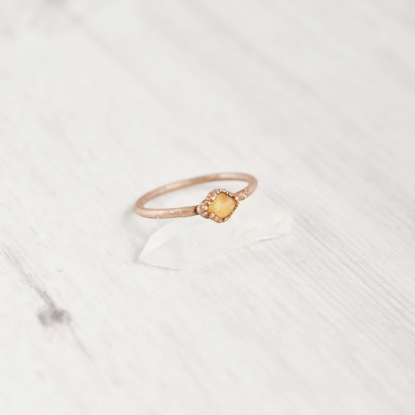 Raw Fire Opal Ring, Rough Stone Ring, Copper Ring, Stacking Ring for Women, Natural Opal Jewelry, Dainty Gemstone Ring, Healing Crystal Ring
