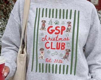 Christmas German Shorthaired Pointer Stripe Sweatshirt, Custom GSP Dog Mom Club Sweater, Dog Name Crewneck Shirt, Gift for New Puppy Owner