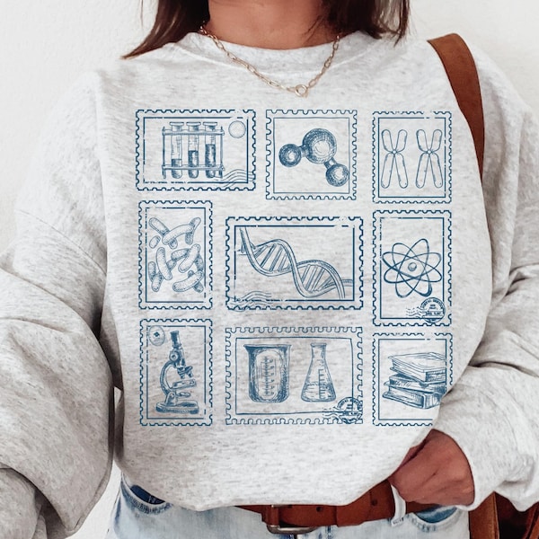 Science Vintage Stamp Sweatshirt, Scientist Lab Technician Crewneck Sweater, Chemistry Microbiology Teacher Shirt, Gift for Science Lover