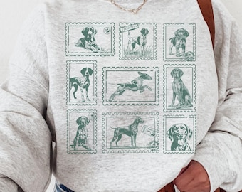 German Shorthaired Pointer Vintage Stamp Sweatshirt, GSP Dog Mom Crewneck Sweater, Retro Hunting Dog Shirt, Gift for Dog Lover, GSP Dad Mama