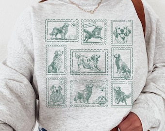 Golden Retriever Vintage Stamp Sweatshirt, Dog Mom Crewneck Sweater, Retro Golden Dog Shirt, Gift for Dog Lover, New Dog Owner Mama Gift