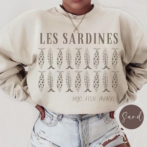Sardines Trendy Graphic Sweatshirt, Tinned Fish Unisex Sweater, Gift for Coastal Summer Girl, European Ocean Inspired Vintage Crewneck Shirt