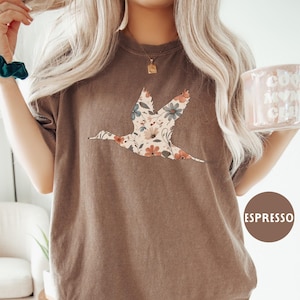 Floral Mallard Duck Comfort Colors® Tee Shirt, Flying Bird Season T-shirt, Gift for Bird Watcher, Farm Lover Tee, Cottagecore Flower Tshirt