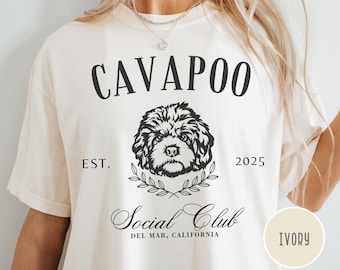 Cavapoo Social Club Name Comfort Colors® Tee Shirt, Custom Cavapoo Dog Mom Tshirt, Gift for Dog Lover, Dog Owner Gifts, Dog Dad Mama Gift