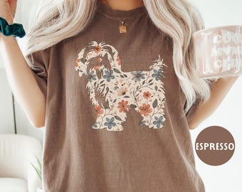 Floral Havanese Comfort Colors® Shirt, Dog Mom Wildflower T-shirt, Cottagecore Dog Face Tee, Gift for Dog Lover, New Puppy Owner Mama