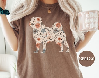 Floral Pug Comfort Colors® Shirt, Pug Dog Mom Wildflower T-shirt, Cottagecore Tee, Gift for Dog Lover, New Cute Puppy Owner Mama