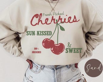 Retro Cherry Lover Sweatshirt, Vintage Cherry Fruit T-shirt, Gift for Cherry Lover, Cherry Farm Tshirt, Foodie Summer Fruit Aesthetic Tee