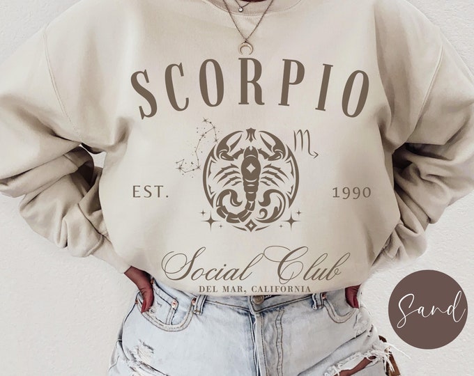 Custom Scorpio Zodiac Sign Social Club Sweatshirt, Astrology Horoscope Sweater Shirt, Gift for Scorpio, Scorpio Birthday October November