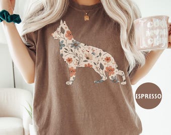 Comfort Colors® Floral German Shepherd Shirt, Dog Mom Wildflower T-shirt, Cottagecore Boho Tee, Gift for Dog Lover, New Puppy Owner Mama
