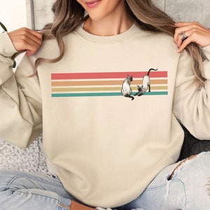 Retro style Siamese Cat Sweatshirt, Cat Mom Crewneck Sweater, Gift for Siamese Cat Lover, Cat Owner Birthday Shirt, New Siamese Owner Gift