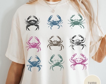 Vintage Crabs Comfort Colors Tee Shirt, Crab Lover Tshirt, Gift for Crustacean Lover, Sea Ocean Nautical T-shirt, Colorful Crabby Summer Tee