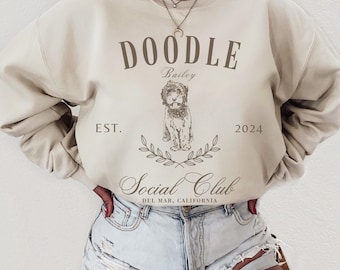 Goldendoodle Social Club Name Sweatshirt, Custom Doodle Dog Mom Crewneck Sweater, Gift for Golden Doodle Lover, New Puppy Owner Mama Shirt