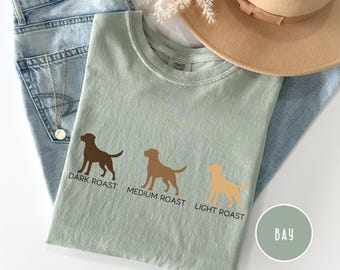 Labrador Dog and Coffee Comfort Colors® Shirt, Black Yellow Chocolate Lab Dog Lover Mom Dad Tee Shirt, Gift for Dog Lover, New Puppy Owner