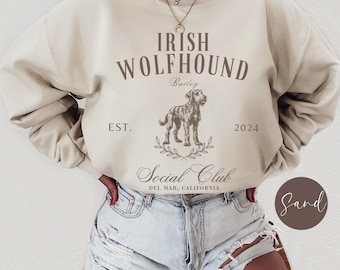 Irish Wolfhound Social Club Name Sweatshirt, Custom Dog Mom Sweater Shirt, Gift for Dog Lover, Dog Mama Crewneck, Dog Owner Gifts, Dad Tee