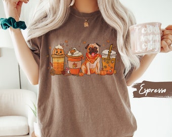 Comfort Colors Pug Fall Shirt, Halloween Pug Dog Mom T Shirt, Pug Dog Mama Tee, Cute Pumpkin tshirt, Pug Dad Shirt, Gift for Coffee Lover